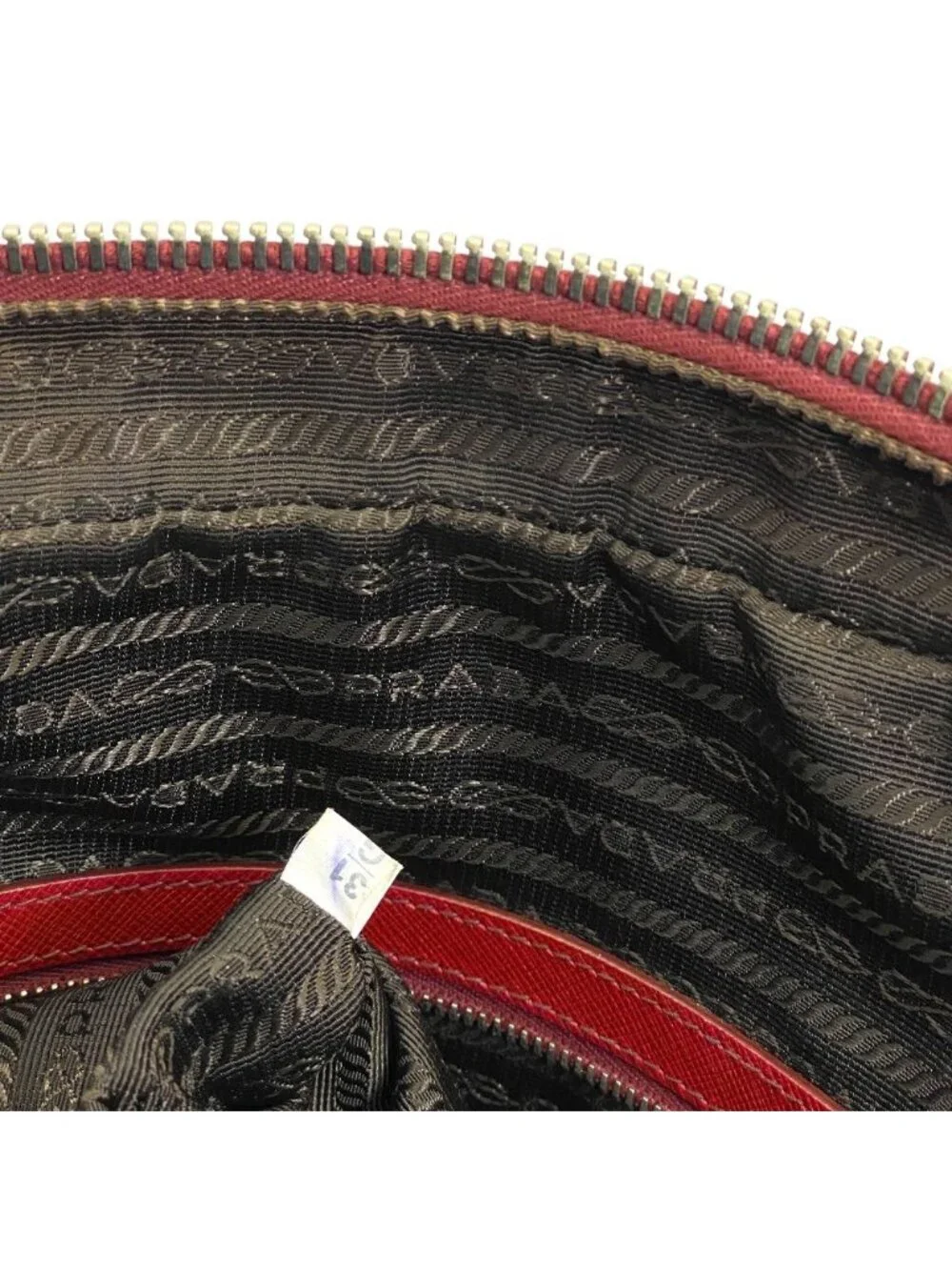 Prada Business Briefcase Handbag Triangle Logo Saffiano Leather Red Document